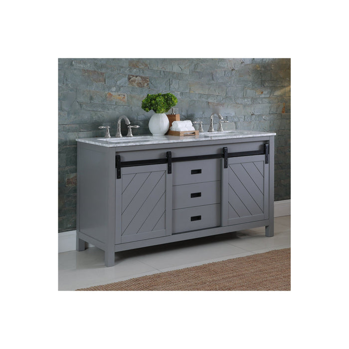 Kinsley 60" Double Bathroom Vanity Set in Gray and Carrara White Marble Countertop without Mirror