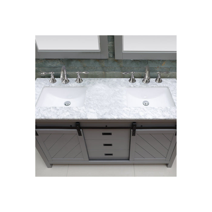 Kinsley 60" Double Bathroom Vanity Set in Gray and Carrara White Marble Countertop with Mirror