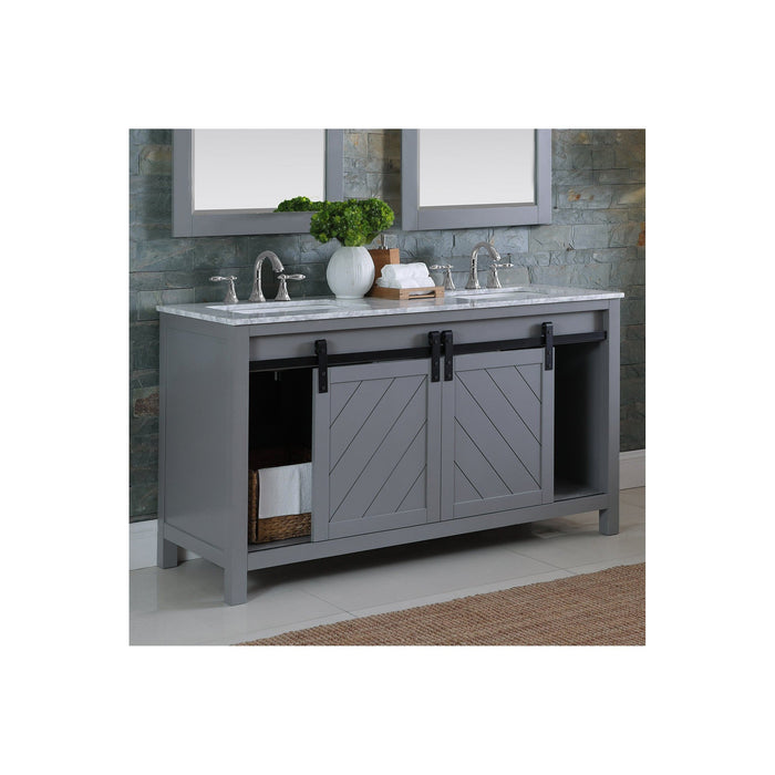 Kinsley 60" Double Bathroom Vanity Set in Gray and Carrara White Marble Countertop with Mirror