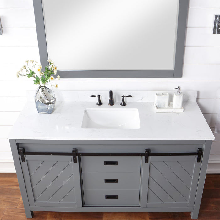Kinsley 60" Single Bathroom Vanity Set in Gray and Composite Carrara White Stone Countertop with Mirror