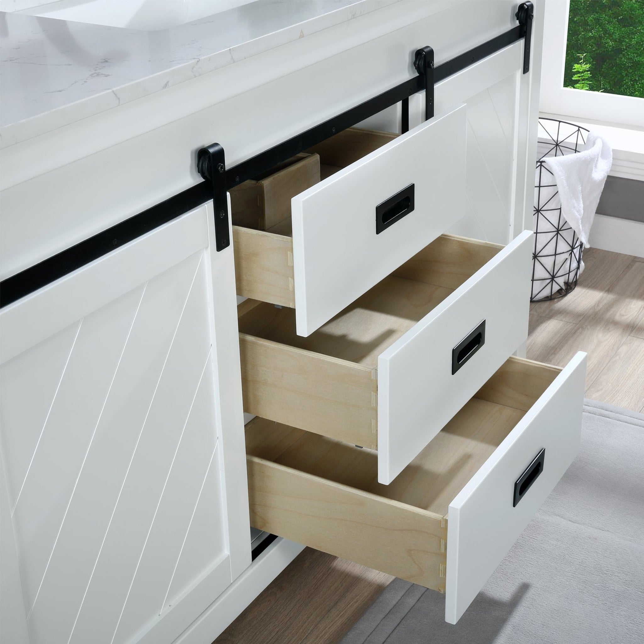 Kinsley 60" Single Bathroom Vanity Set in White and Carrara White Marble Countertop without Mirror