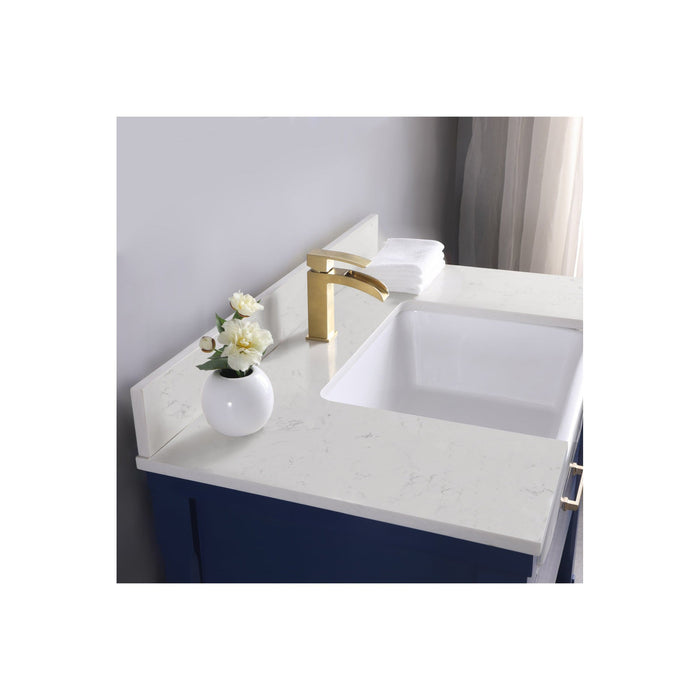 Georgia 36" Single Bathroom Vanity Set in Jewelry Blue and Composite Carrara White Stone Top with White Farmhouse Basin without Mirror