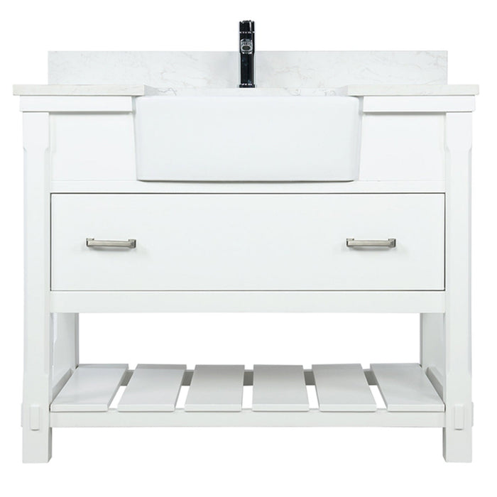 Georgia 42" Single Bathroom Vanity Set in White and Composite Carrara White Stone Top with White Farmhouse Basin without Mirror