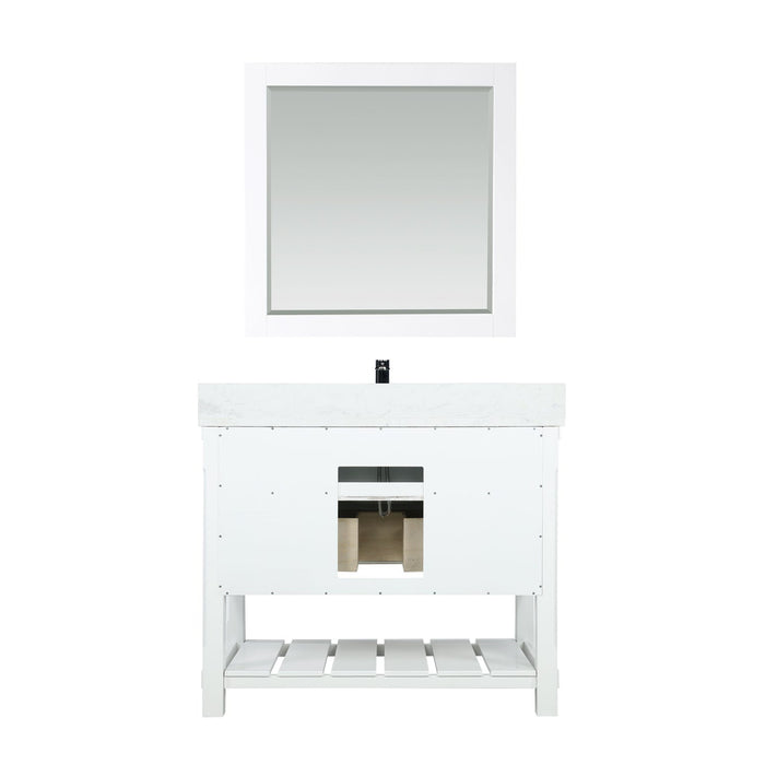 Georgia 42" Single Bathroom Vanity Set in White and Composite Carrara White Stone Top with White Farmhouse Basin with Mirror