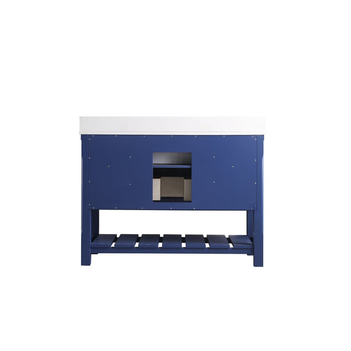 Georgia 48" Single Bathroom Vanity Set in Jewelry Blue and Composite Carrara White Stone Top with White Farmhouse Basin without Mirror