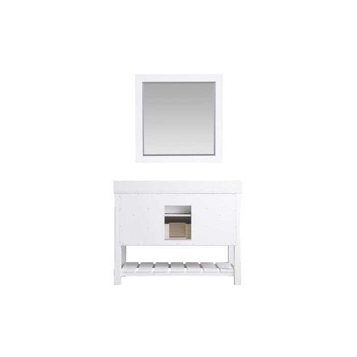 Georgia 48" Single Bathroom Vanity Set in White and Composite Carrara White Stone Top with White Farmhouse Basin with Mirror