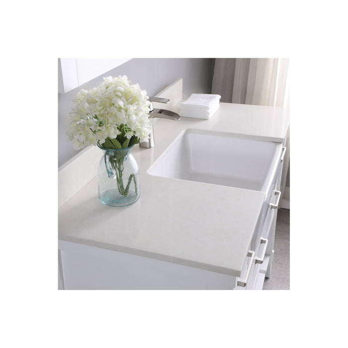Georgia 48" Single Bathroom Vanity Set in White and Composite Carrara White Stone Top with White Farmhouse Basin with Mirror