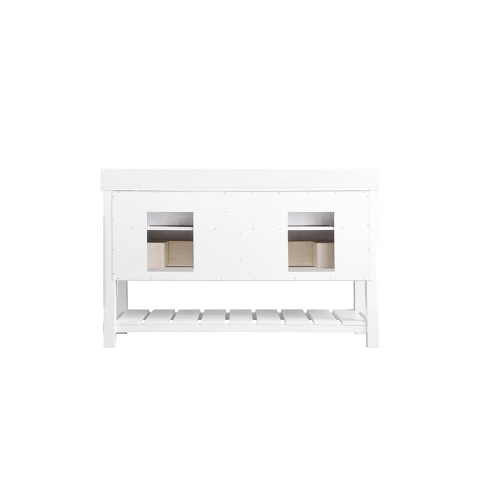 Georgia 60" Double Bathroom Vanity Set in White and Composite Carrara White Stone Top with White Farmhouse Basin without Mirror