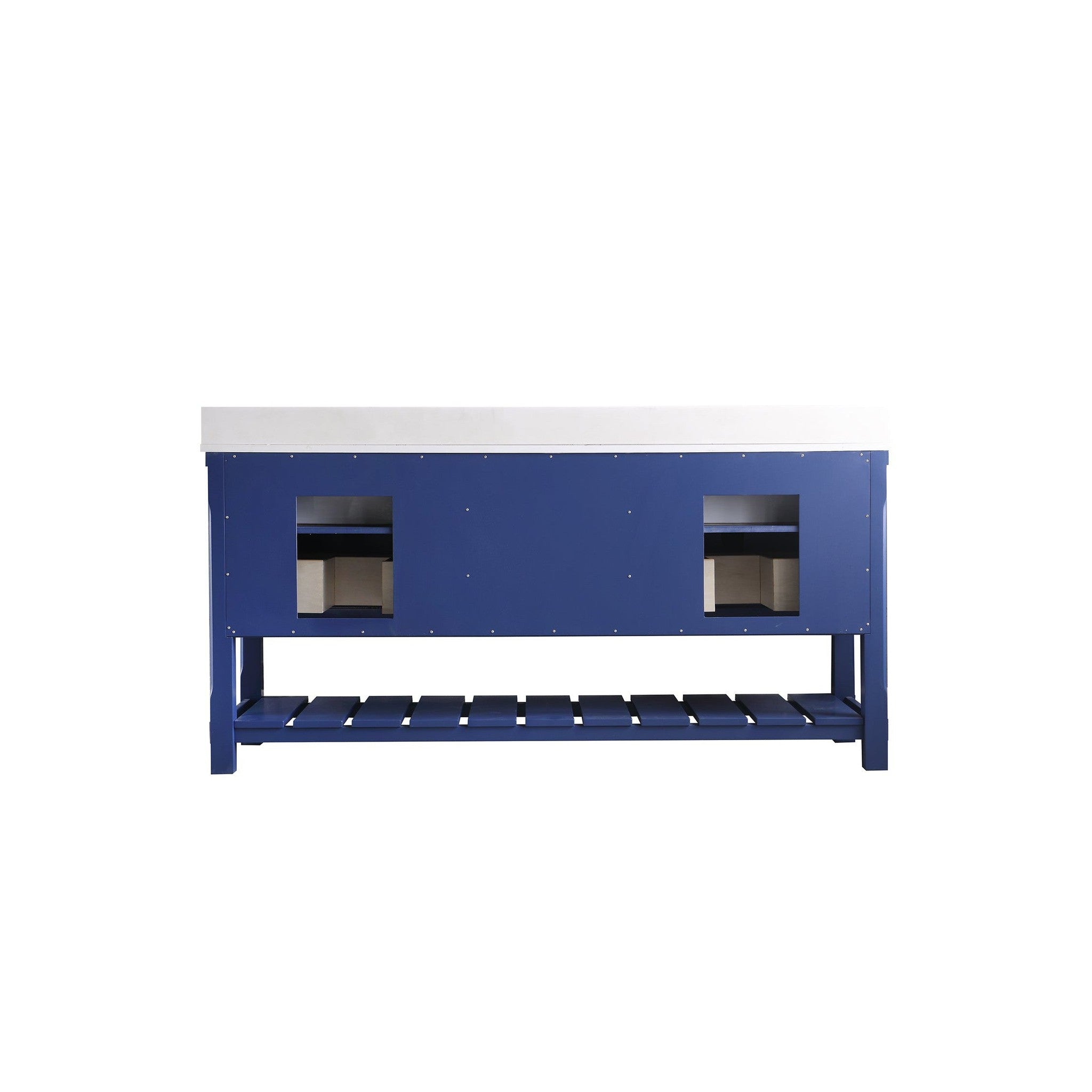 Georgia 72" Double Bathroom Vanity Set in Jewelry Blue and Composite Carrara White Stone Top with White Farmhouse Basin without Mirror