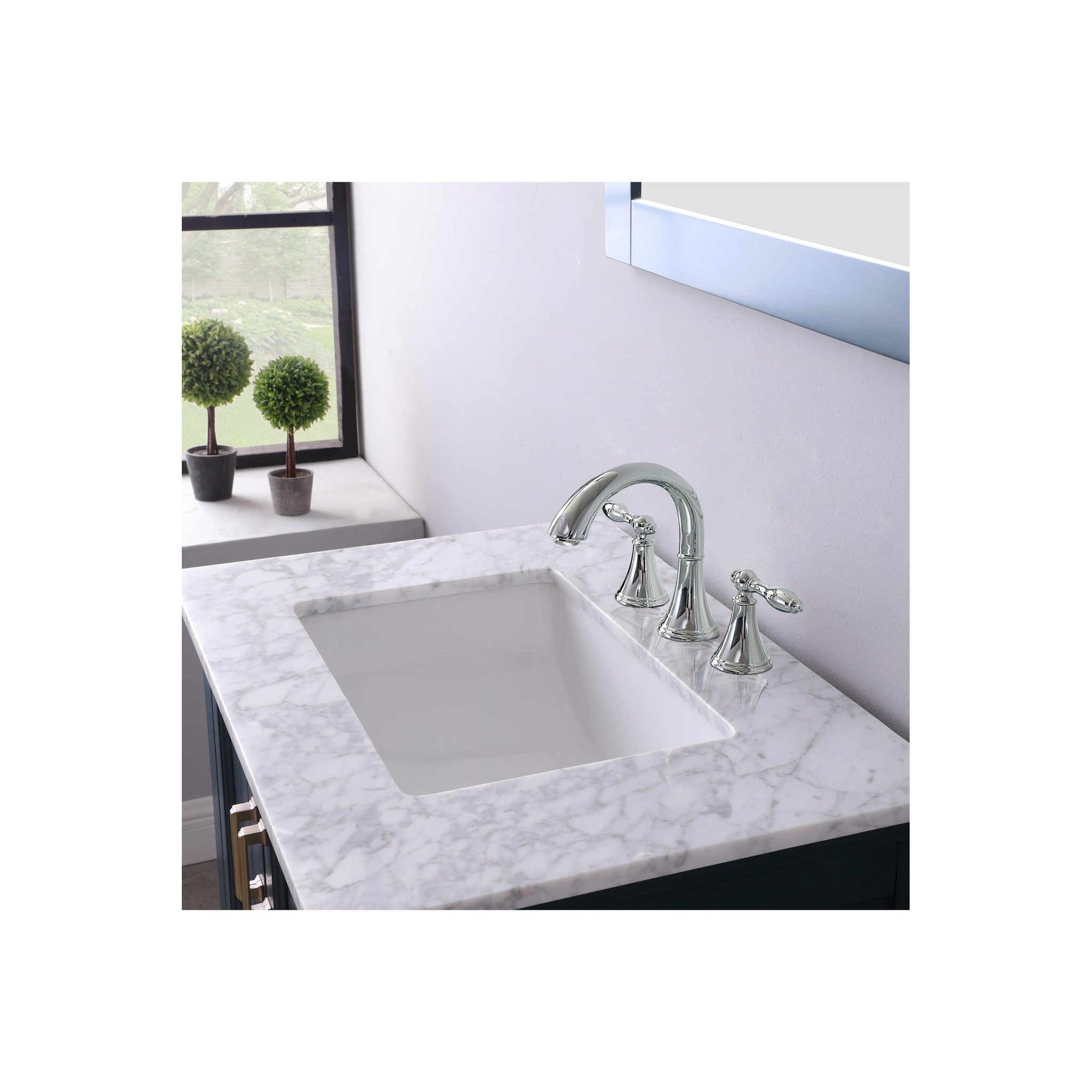 Isla 30" Single Bathroom Vanity Set in Classic Blue and Carrara White Marble Countertop with Mirror