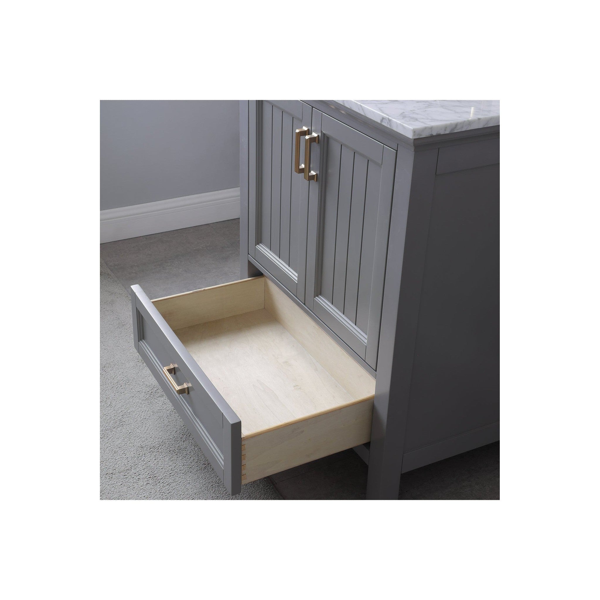 Isla 30" Single Bathroom Vanity Set in Gray and Carrara White Marble Countertop with Mirror
