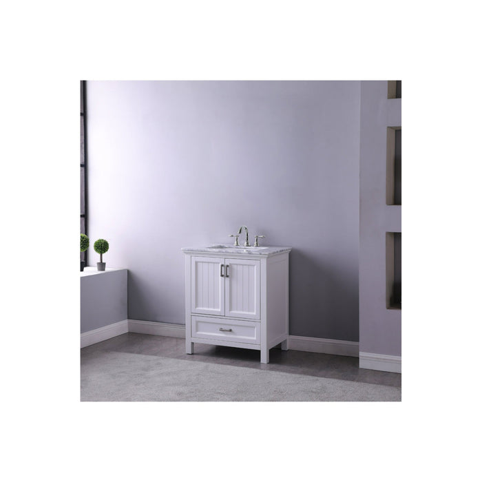 Isla 30" Single Bathroom Vanity Set in White and Carrara White Marble Countertop without Mirror
