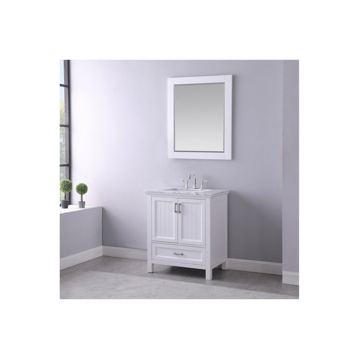 Isla 30" Single Bathroom Vanity Set in White and Carrara White Marble Countertop with Mirror