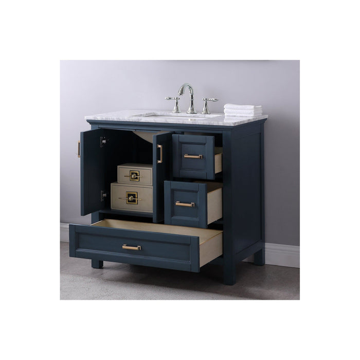 Isla 36" Single Bathroom Vanity Set in Classic Blue and Carrara White Marble Countertop without Mirror