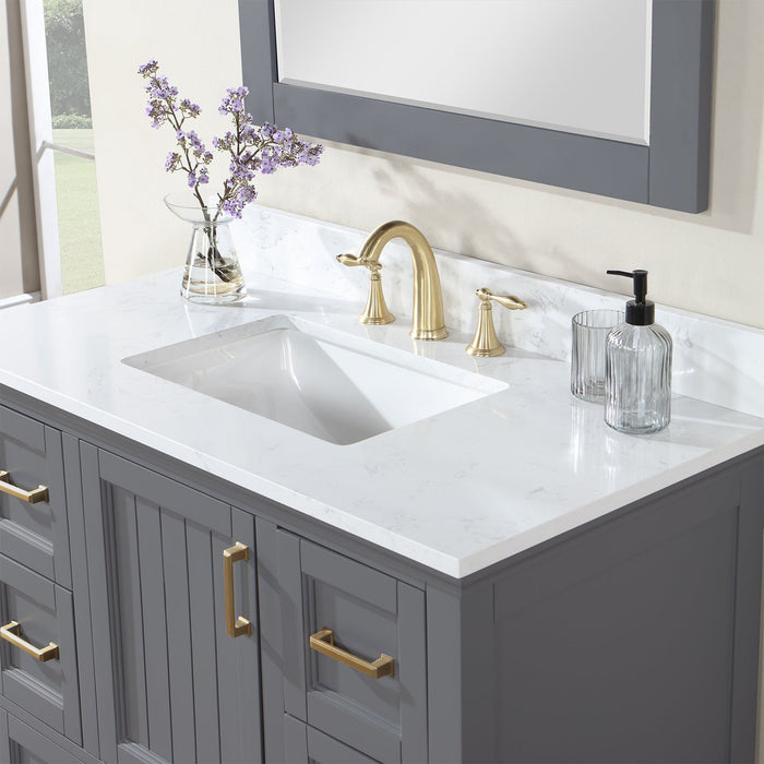 Isla 42" Single Bathroom Vanity Set in Gray and Composite Carrara White Stone Countertop with Mirror