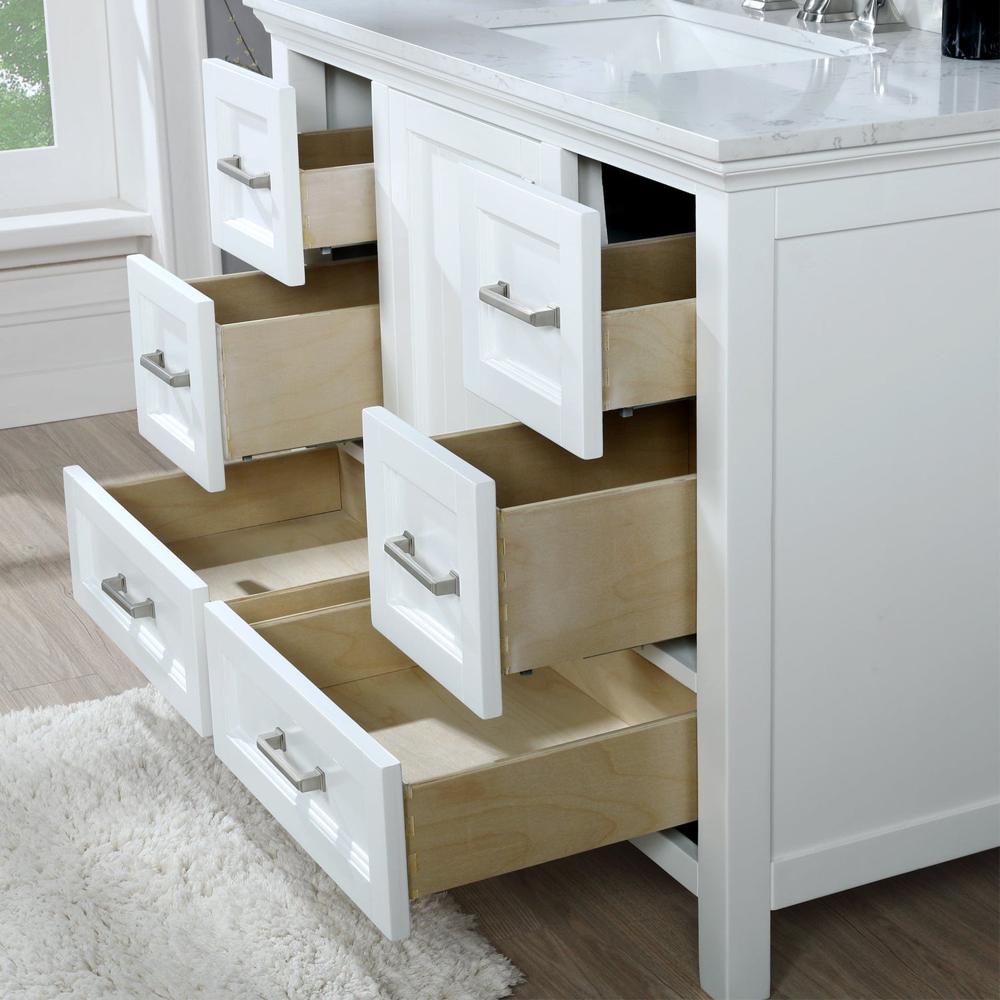Isla 42" Single Bathroom Vanity Set in White and Carrara White Marble Countertop without Mirror
