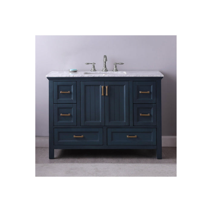 Isla 48" Single Bathroom Vanity Set in Classic Blue and Carrara White Marble Countertop without Mirror