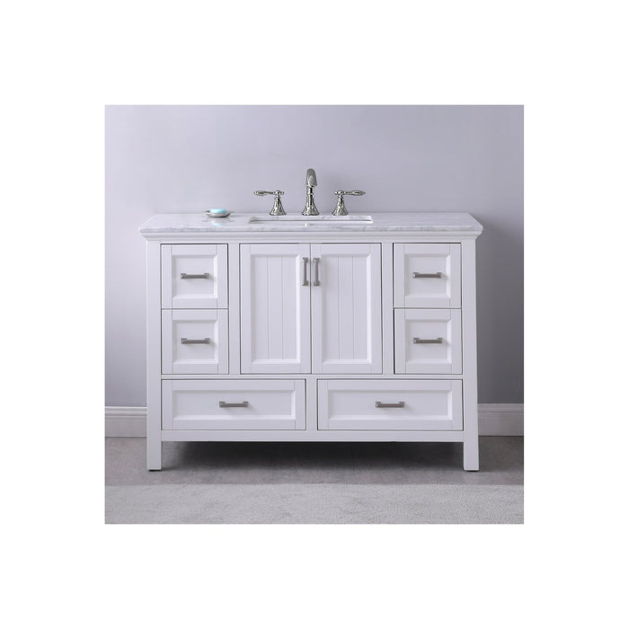 Isla 48" Single Bathroom Vanity Set in White and Carrara White Marble Countertop without Mirror