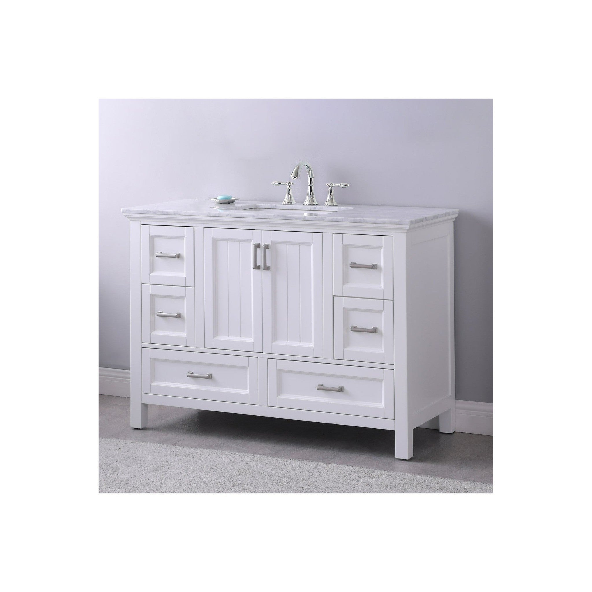 Isla 48" Single Bathroom Vanity Set in White and Carrara White Marble Countertop without Mirror