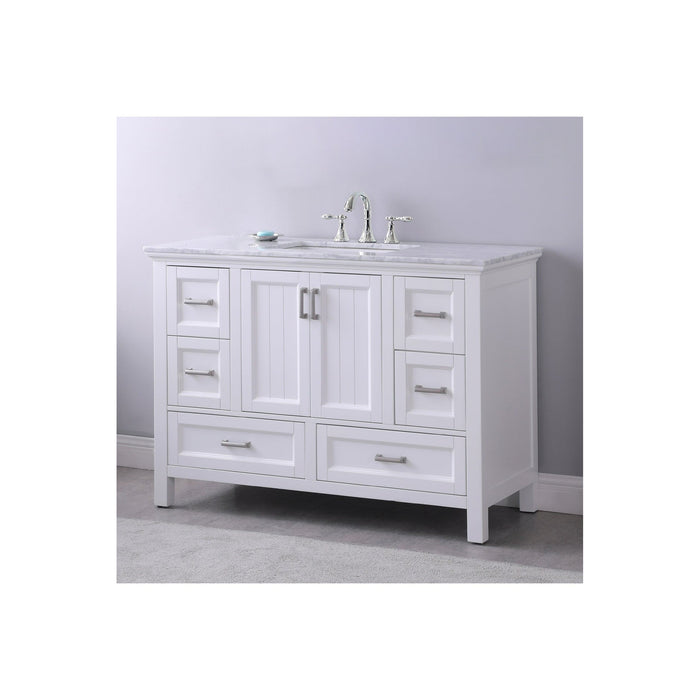 Isla 48" Single Bathroom Vanity Set in White and Carrara White Marble Countertop without Mirror