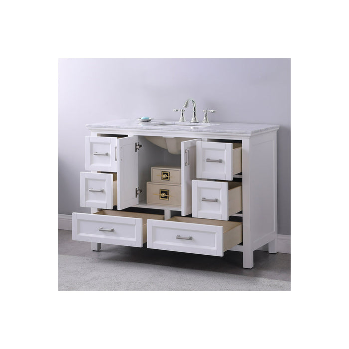 Isla 48" Single Bathroom Vanity Set in White and Carrara White Marble Countertop without Mirror