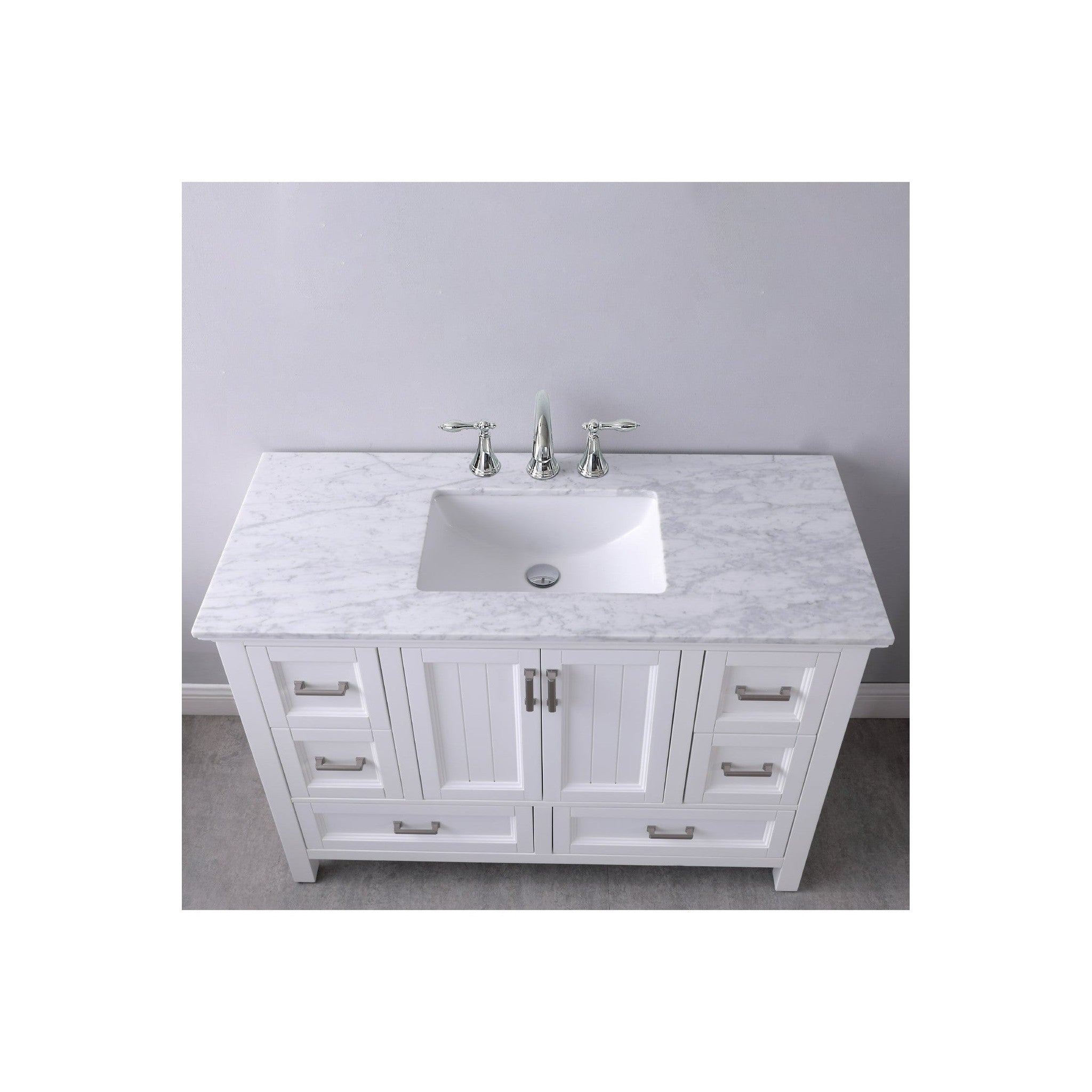 Isla 48" Single Bathroom Vanity Set in White and Carrara White Marble Countertop without Mirror