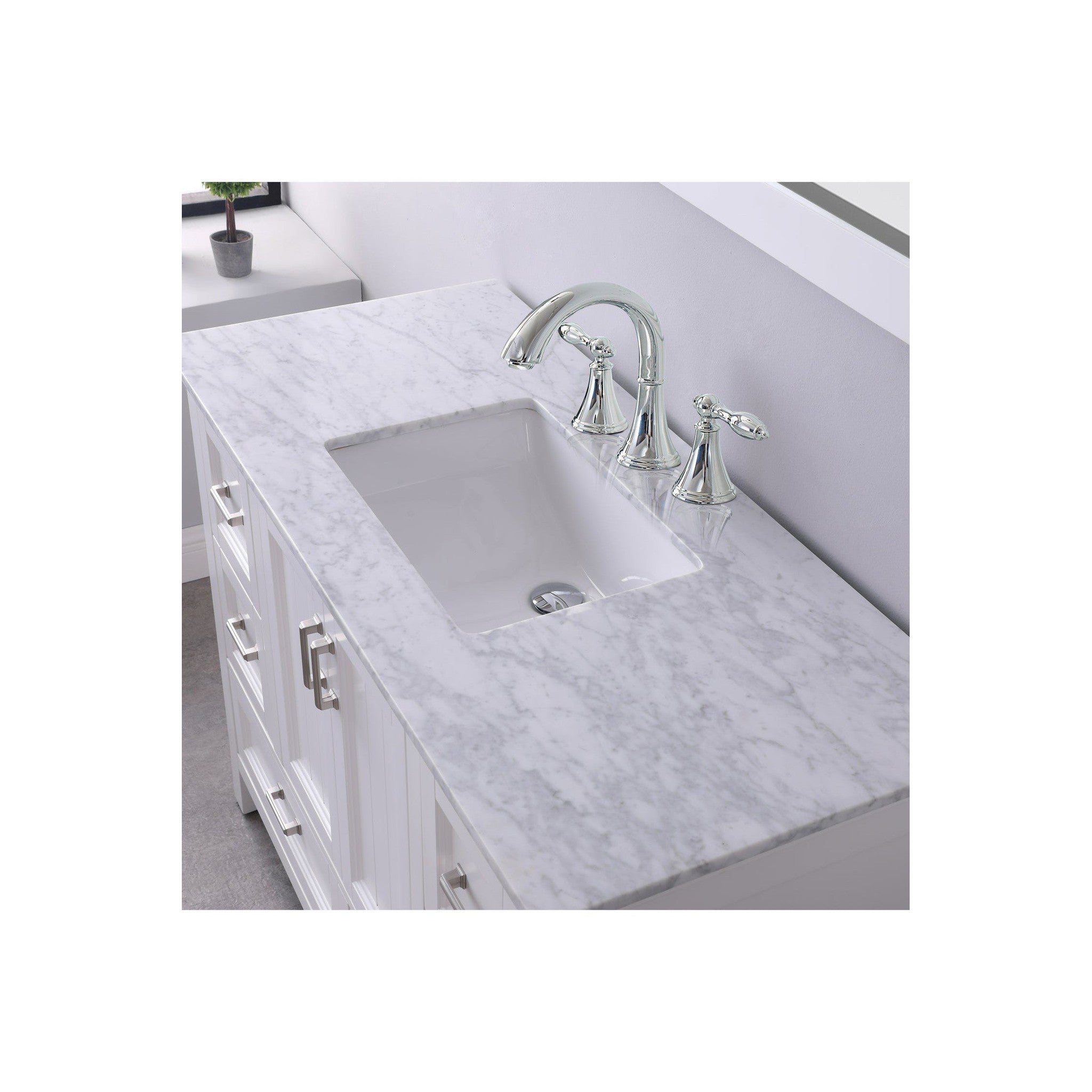 Isla 48" Single Bathroom Vanity Set in White and Carrara White Marble Countertop without Mirror