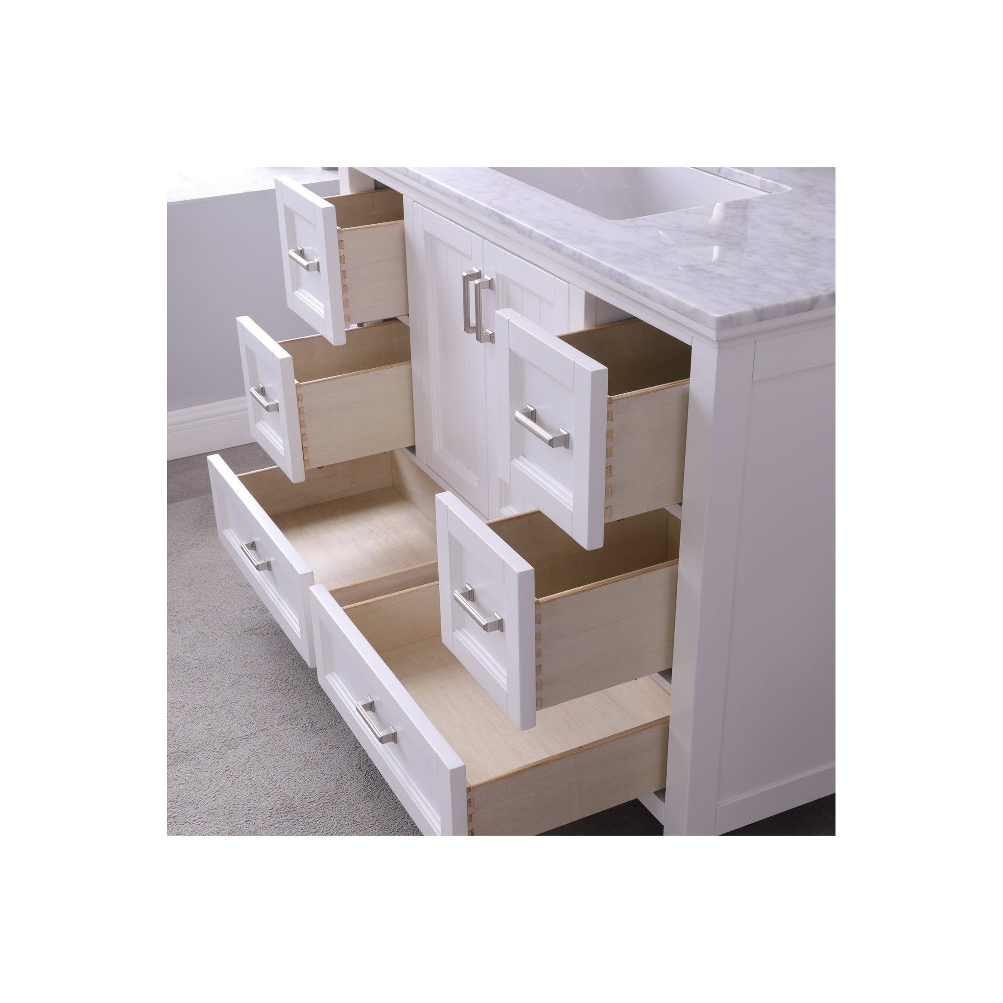 Isla 48" Single Bathroom Vanity Set in White and Carrara White Marble Countertop without Mirror