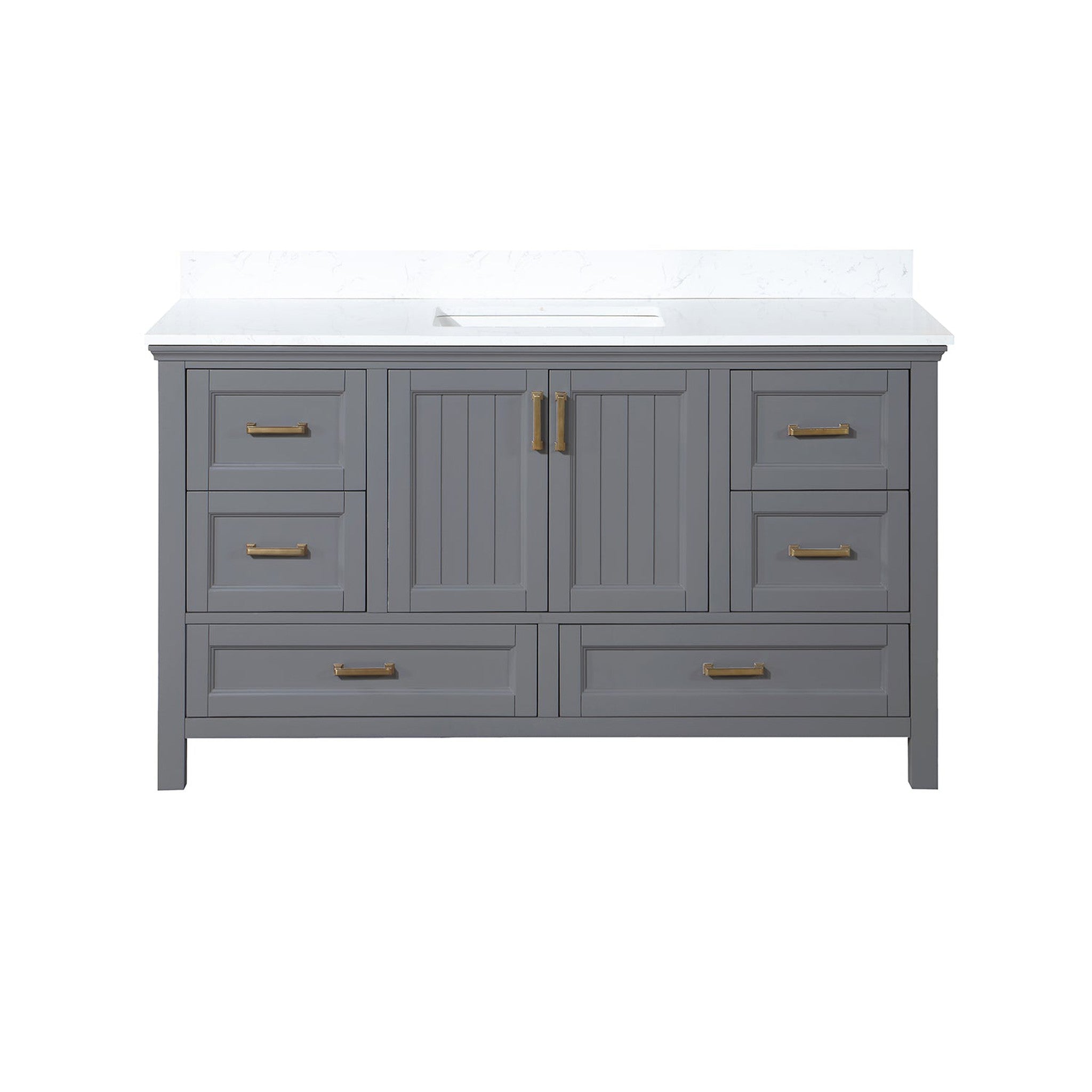 Isla 60" Single Bathroom Vanity Set in Gray and Composite Carrara White Stone Countertop without Mirror