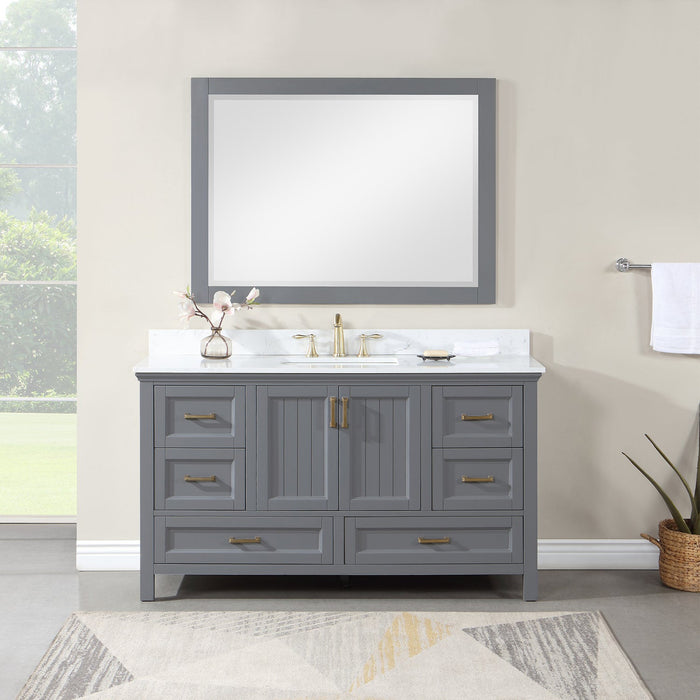 Isla 60" Single Bathroom Vanity Set in Gray and Composite Carrara White Stone Countertop with Mirror