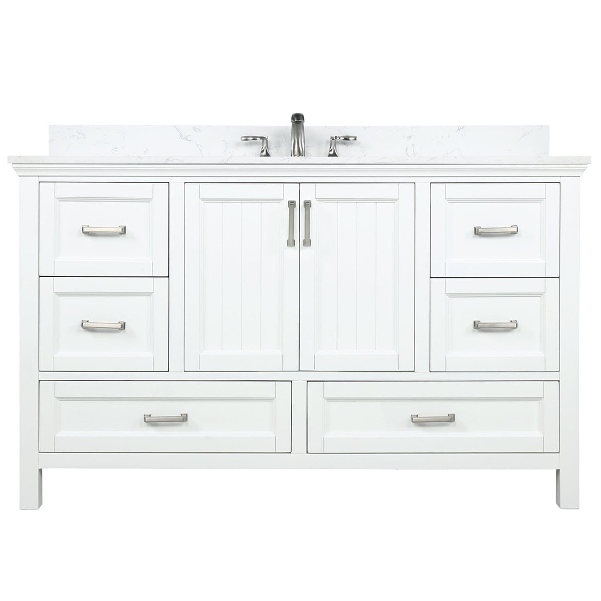 Isla 60" Single Bathroom Vanity Set in White and Carrara White Marble Countertop without Mirror