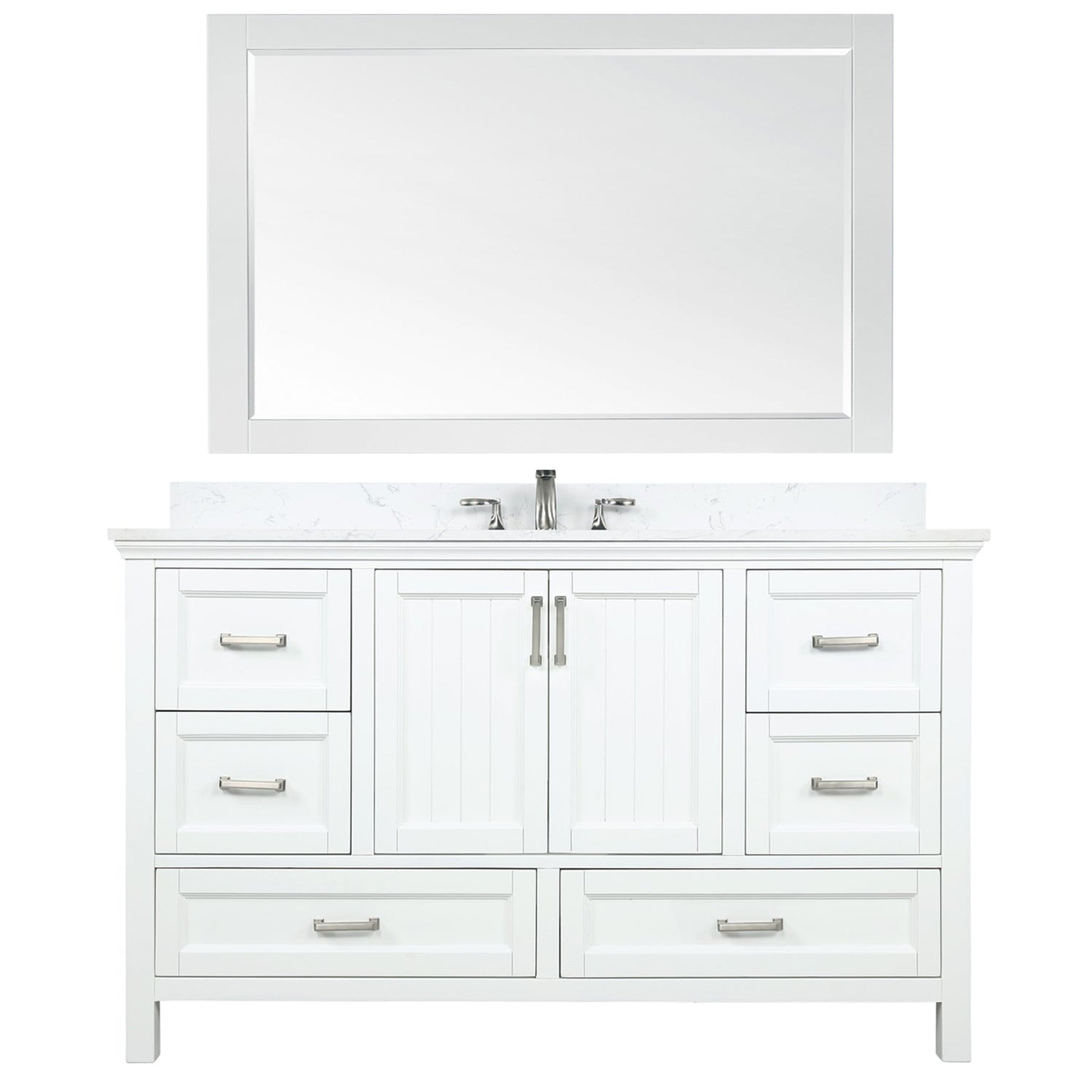 Isla 60" Single Bathroom Vanity Set in White and Carrara White Marble Countertop with Mirror
