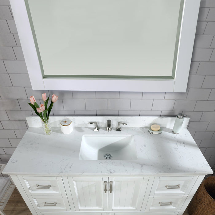 Isla 60" Single Bathroom Vanity Set in White and Carrara White Marble Countertop with Mirror
