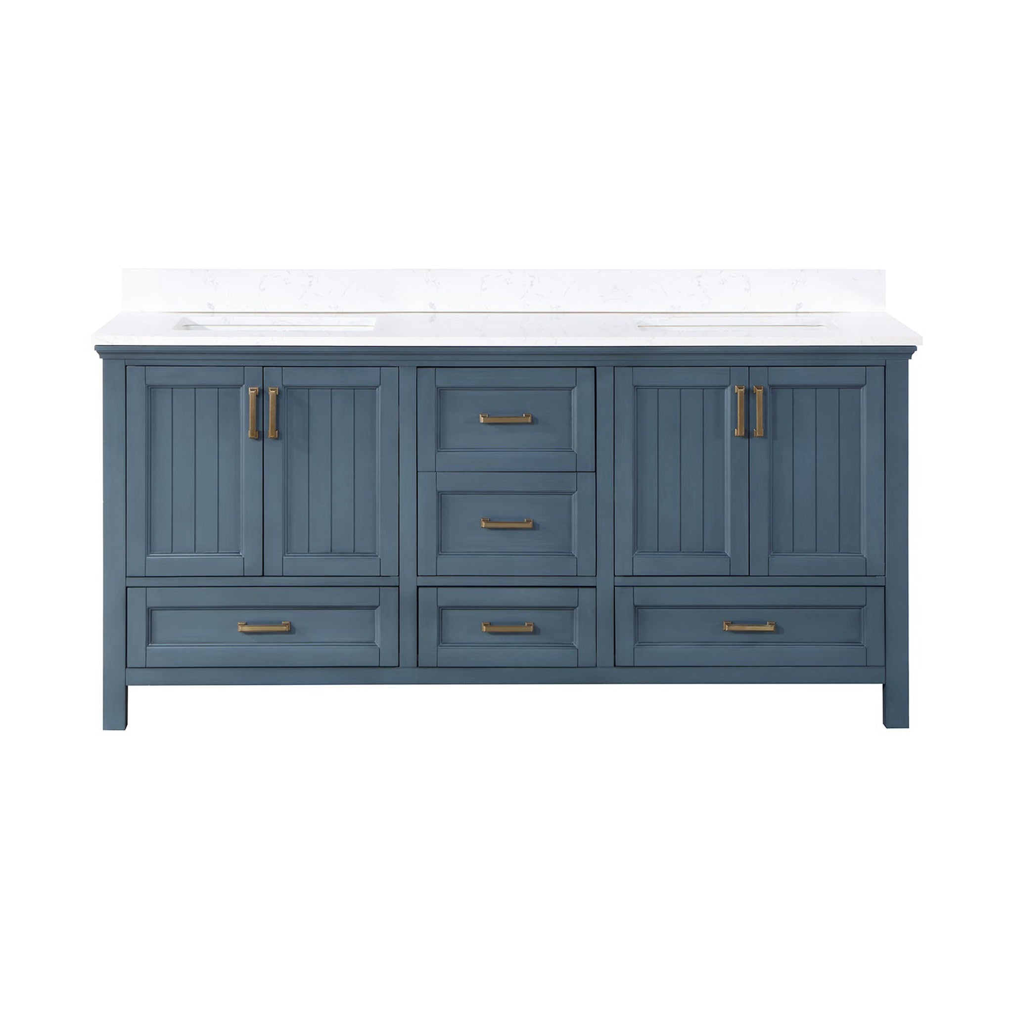 Isla 72" Double Bathroom Vanity Set in Classic Blue and Composite Carrara White Stone Countertop without Mirror