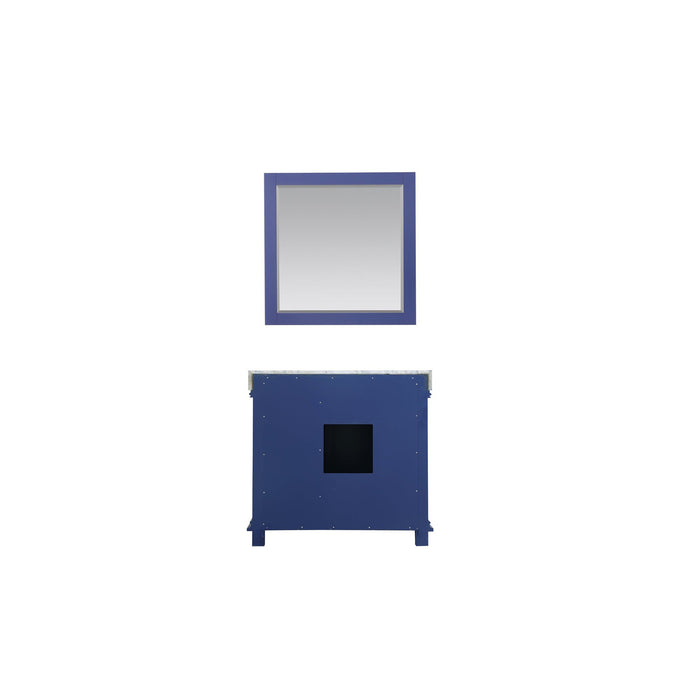 Jardin 36" Single Bathroom Vanity Set in Jewelry Blue and Carrara White Marble Countertop with Mirror