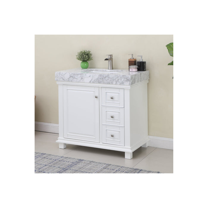 Jardin 36" Single Bathroom Vanity Set in White and Carrara White Marble Countertop without Mirror