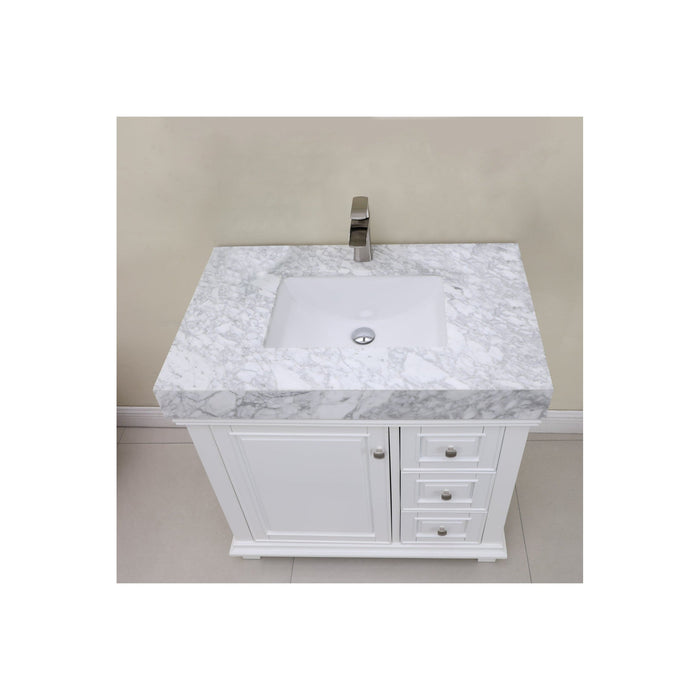 Jardin 36" Single Bathroom Vanity Set in White and Carrara White Marble Countertop without Mirror
