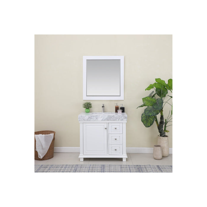 Jardin 36" Single Bathroom Vanity Set in White and Carrara White Marble Countertop with Mirror
