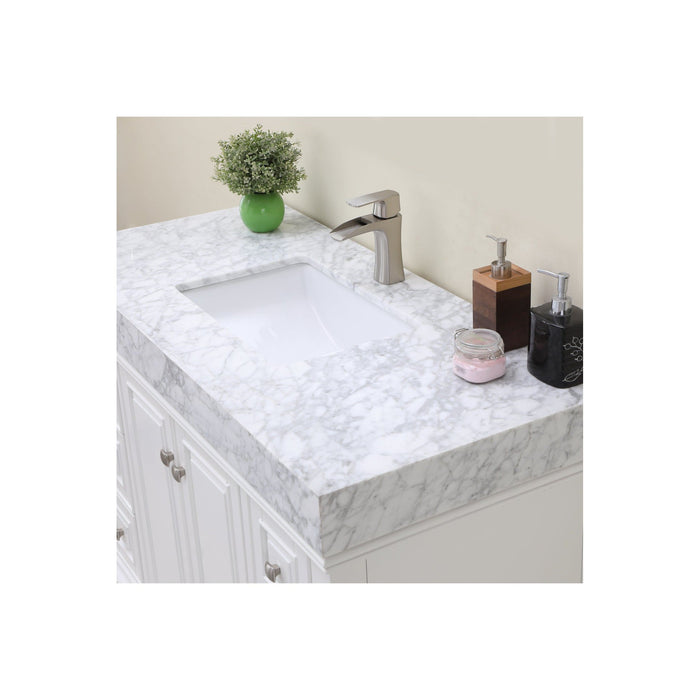 Jardin 48" Single Bathroom Vanity Set in White and Carrara White Marble Countertop without Mirror