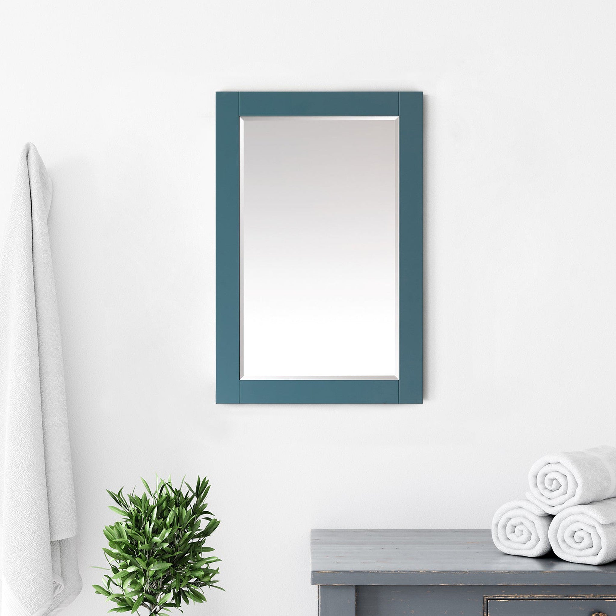 Sutton 24" Rectangular Bathroom Wood Framed Wall Mirror in Royal Green