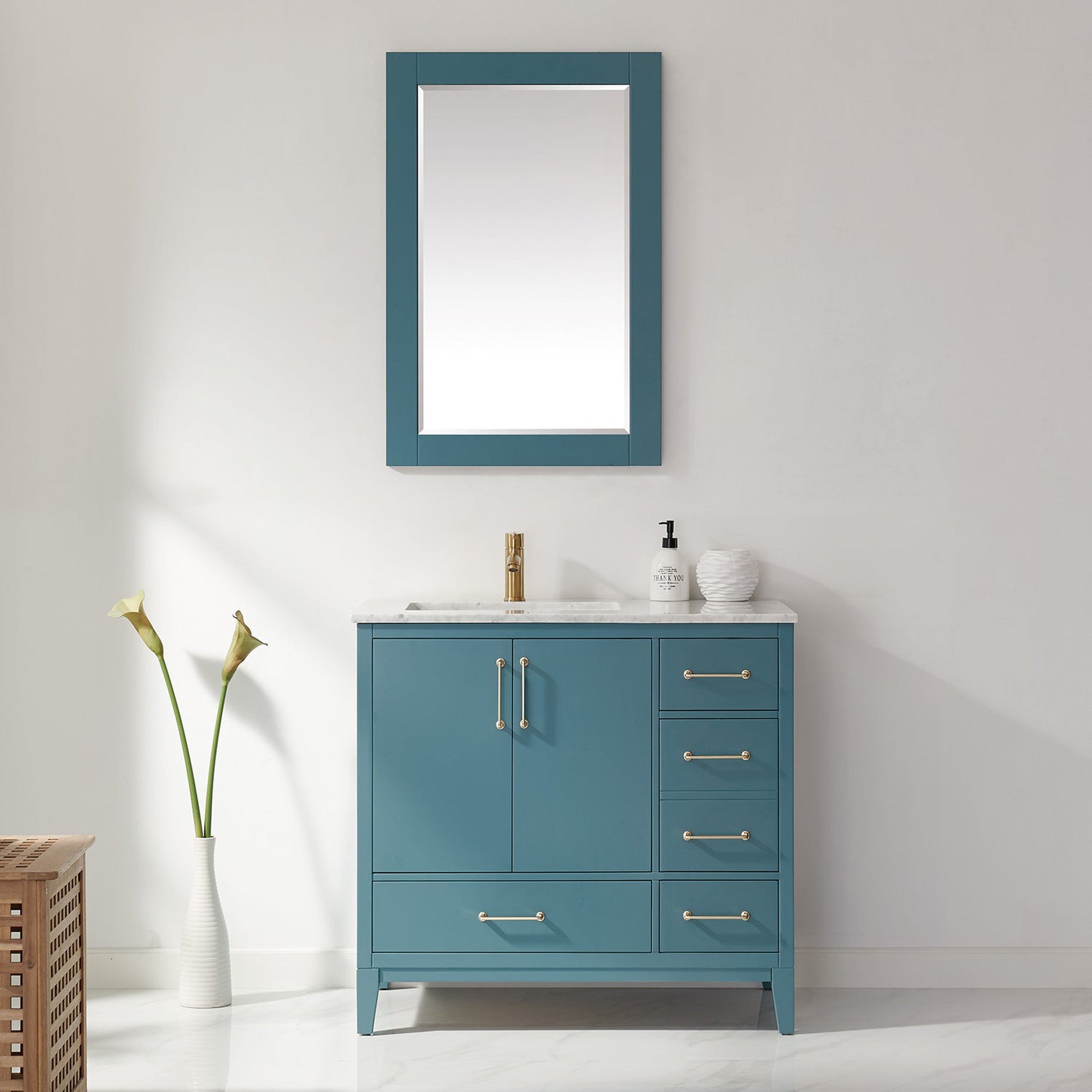 Sutton 24" Rectangular Bathroom Wood Framed Wall Mirror in Royal Green