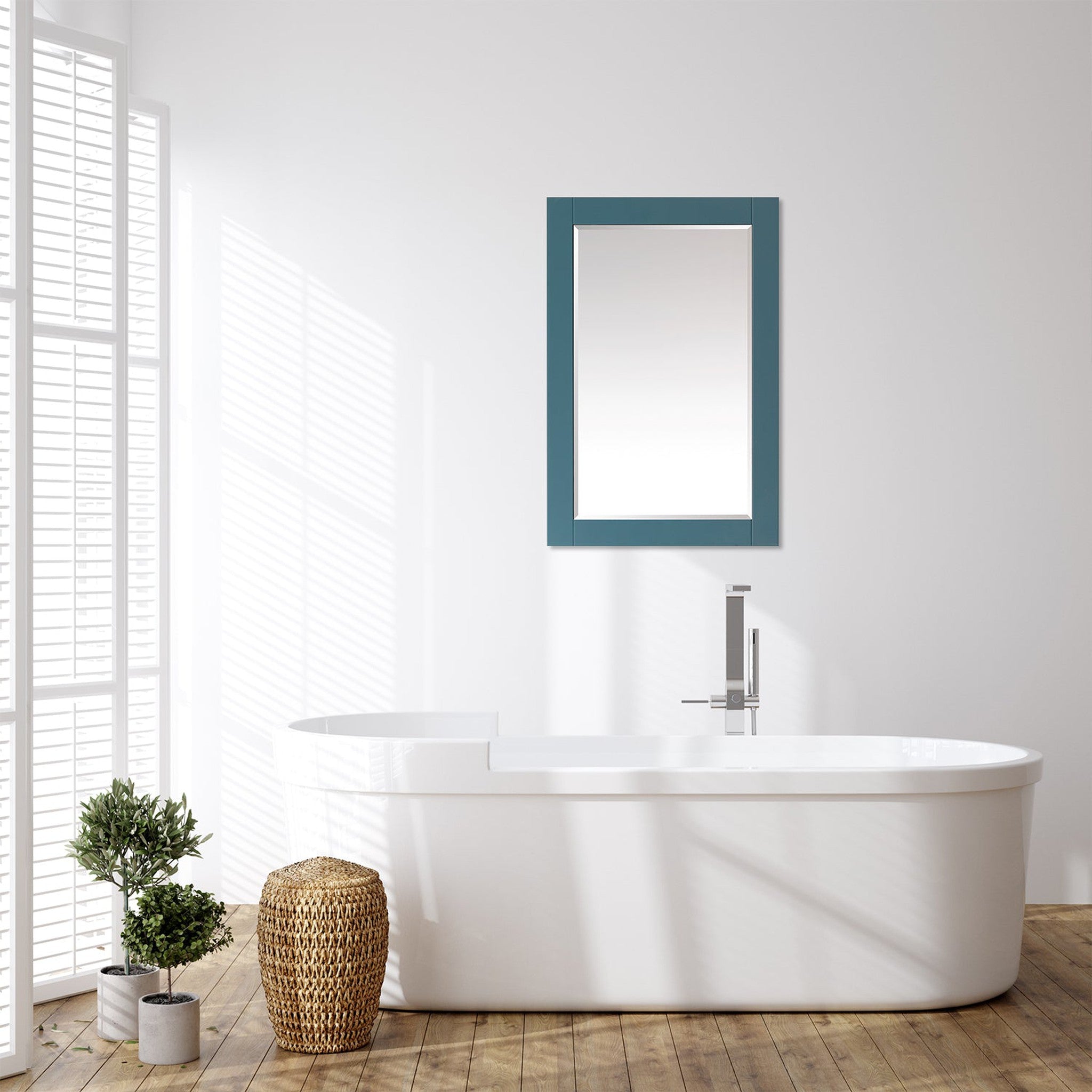 Sutton 24" Rectangular Bathroom Wood Framed Wall Mirror in Royal Green