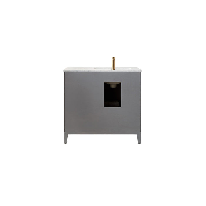 Sutton 36" Single Bathroom Vanity Set in Gray and Carrara White Marble Countertop without Mirror