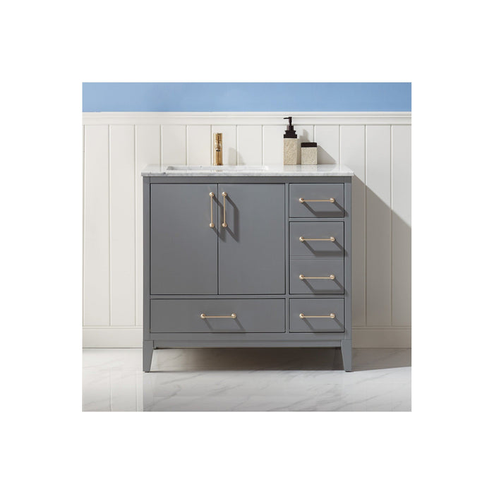 Sutton 36" Single Bathroom Vanity Set in Gray and Carrara White Marble Countertop without Mirror