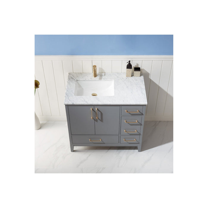 Sutton 36" Single Bathroom Vanity Set in Gray and Carrara White Marble Countertop without Mirror
