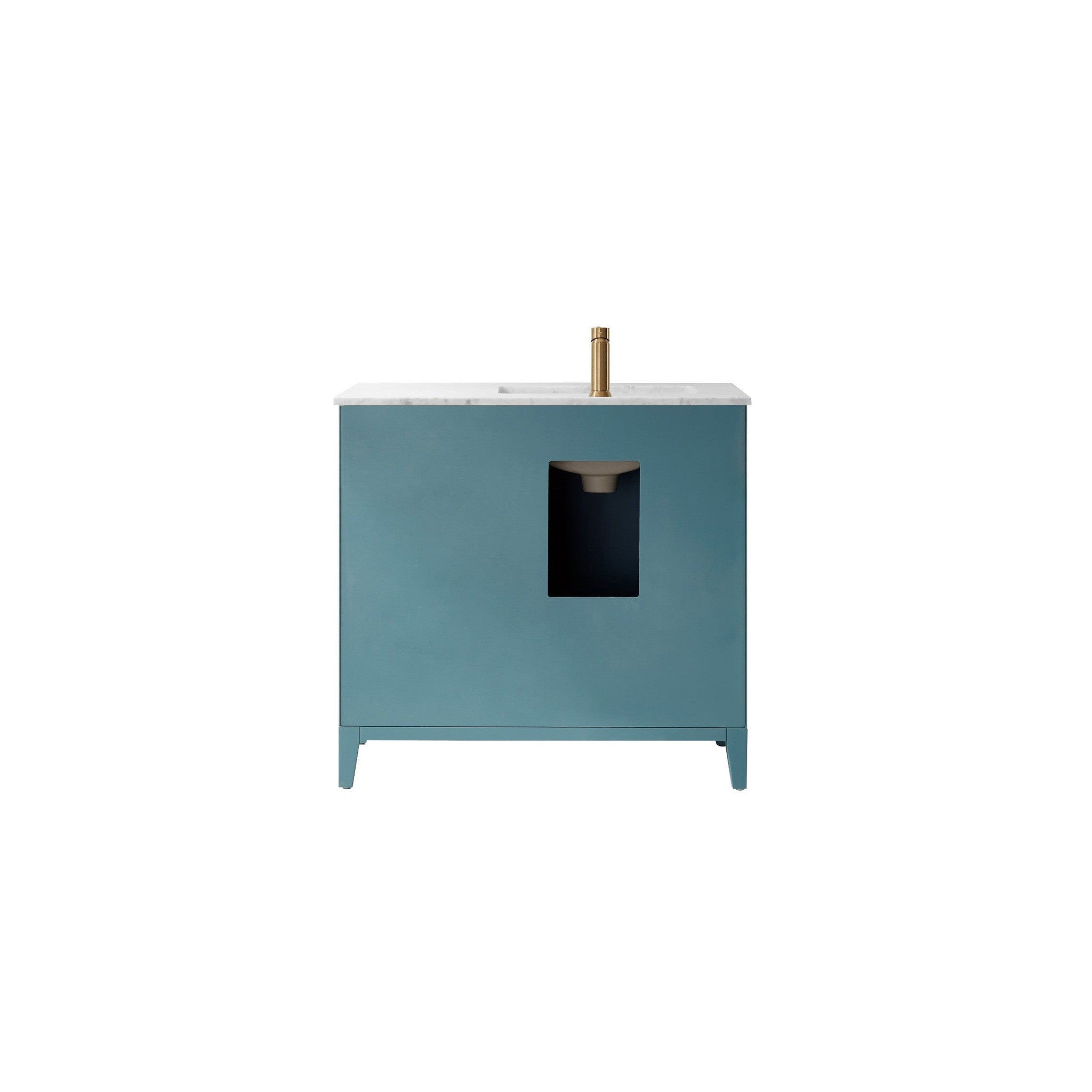 Sutton 36" Single Bathroom Vanity Set in Royal Green and Carrara White Marble Countertop without Mirror