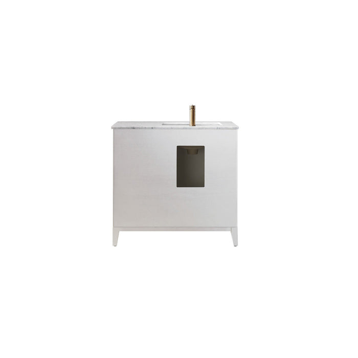 Sutton 36" Single Bathroom Vanity Set in White and Carrara White Marble Countertop without Mirror