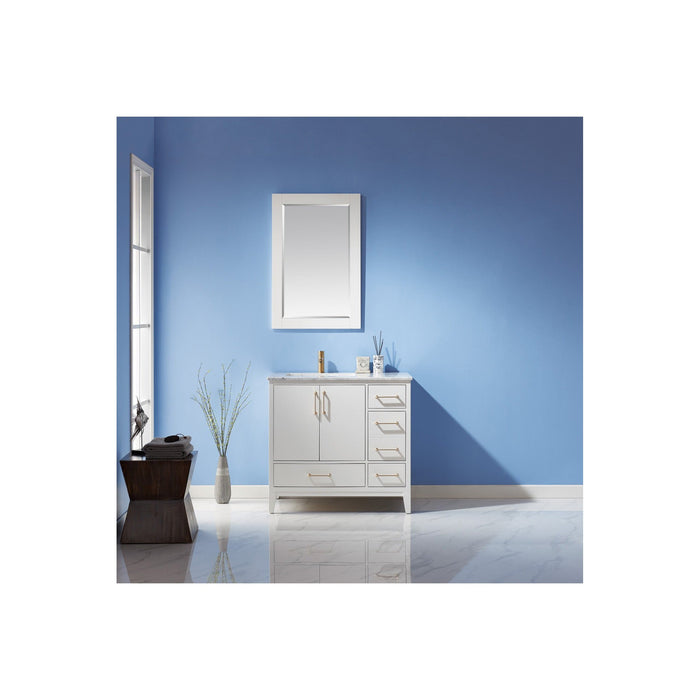Sutton 36" Single Bathroom Vanity Set in White and Carrara White Marble Countertop with Mirror