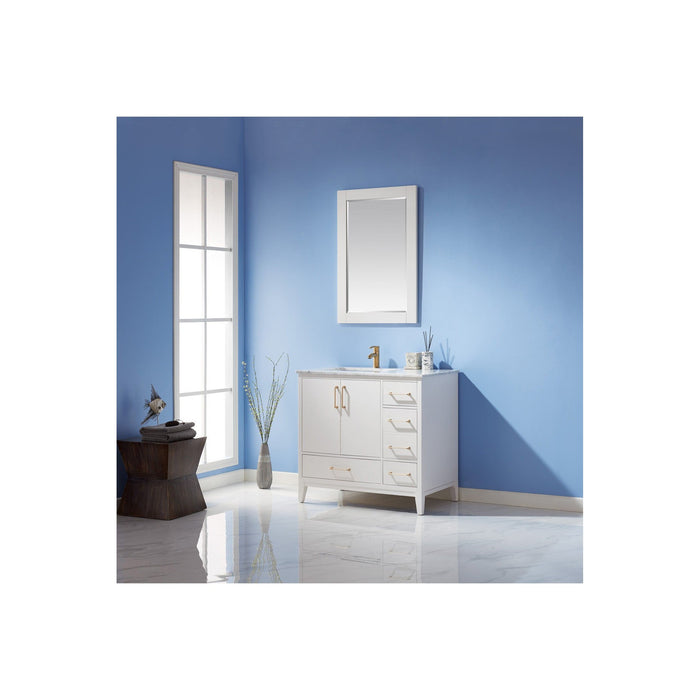 Sutton 36" Single Bathroom Vanity Set in White and Carrara White Marble Countertop with Mirror