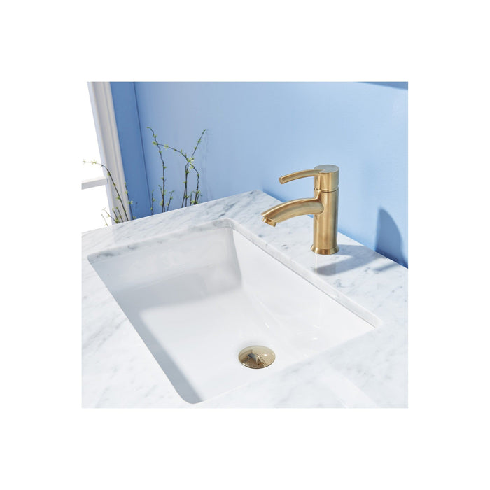 Sutton 36" Single Bathroom Vanity Set in White and Carrara White Marble Countertop with Mirror